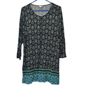 J. Jill women’s black peacock feather long tunic sz XL rayon 3/4 sleeve